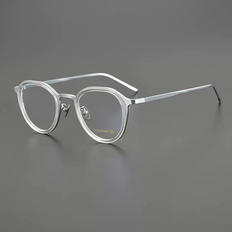 Gatenac Unisex Full Rim Square Acetate Titanium Eyeglasses Gxyj1202 Full Rim Gatenac Silver  