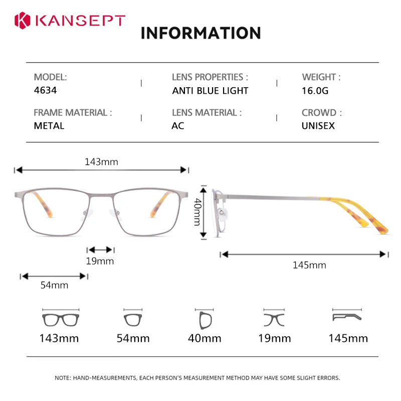 Kansept Unisex Full Rim Square Alloy Tr 90 Reading Glasses 74634
