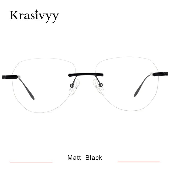 Krasivyy Men's Rimless Oval Titanium Acetate Eyeglasses Kr16084 Rimless Krasivyy Matt  Black CN 
