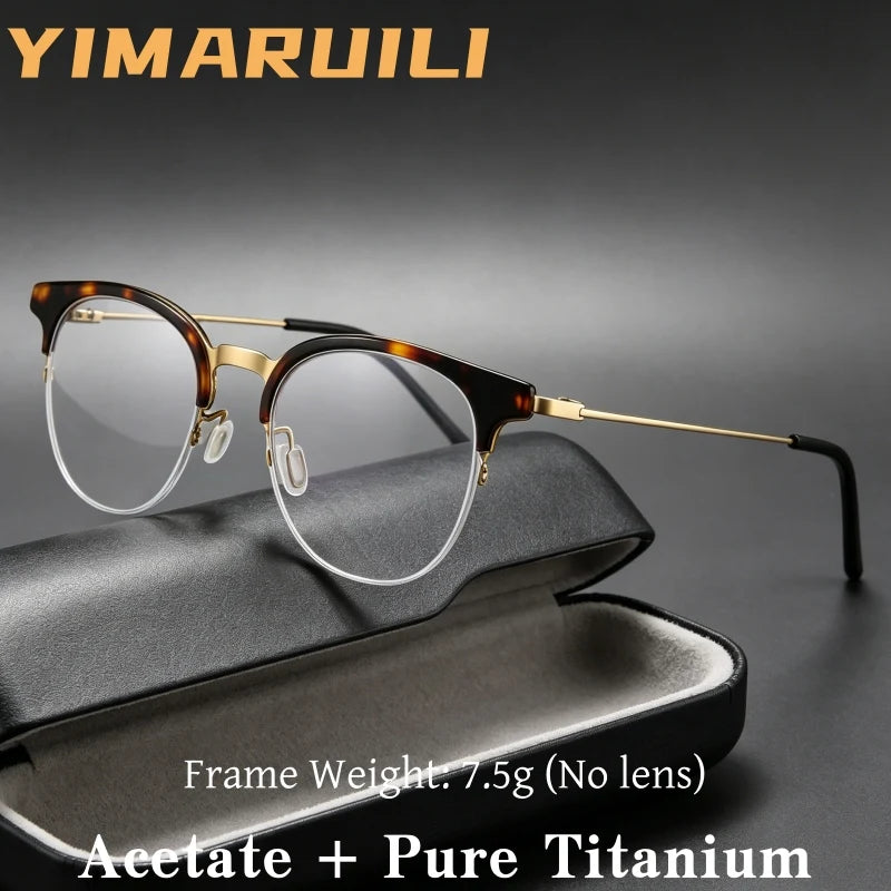 Yimaruili Unisex Semi Rim Round Pure Titanium Eyeglasses 23880Y — view 1 | Yimaruili at FuzWeb