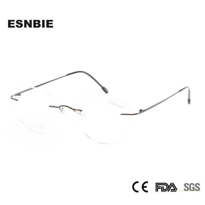 Esnbie Unisex Rimless Oval Round Titanium Eyeglasses 11461 Rimless Esnbie   