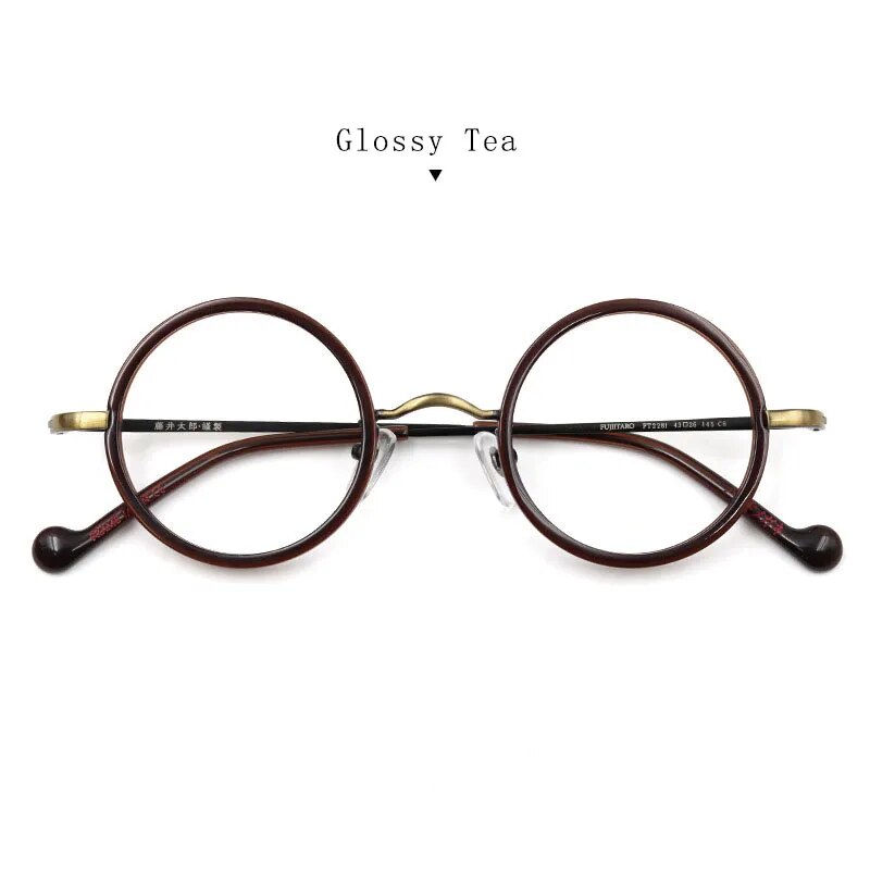 Hdcrafter Unisex Full Rim Round Titanium Eyeglasses Ft2381 Full Rim Hdcrafter Eyeglasses Glossy-Tea  