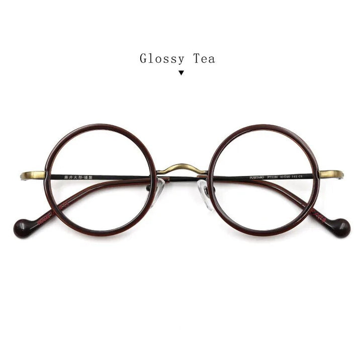 Hdcrafter Unisex Full Rim Round Titanium Eyeglasses Ft2381 Full Rim Hdcrafter Eyeglasses Glossy-Tea  