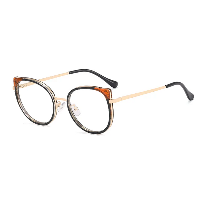 Ralferty Women's Full Rim Round Cat Eye Alloy Acetate Eyeglasses R9769 Full Rim Ralferty C8 Black Brown CN 