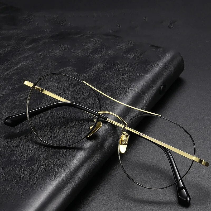 Hdcrafter Unisex Full Rim Round Double Bridge Titanium Eyeglasses 86578 Full Rim Hdcrafter Eyeglasses   