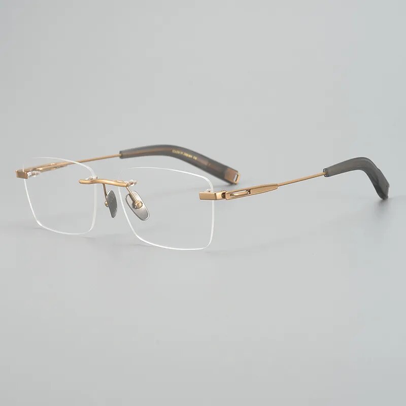 Hdcrafter Men's Rimless Square Titanium Eyeglasses 80819 Rimless Hdcrafter Eyeglasses Gold  