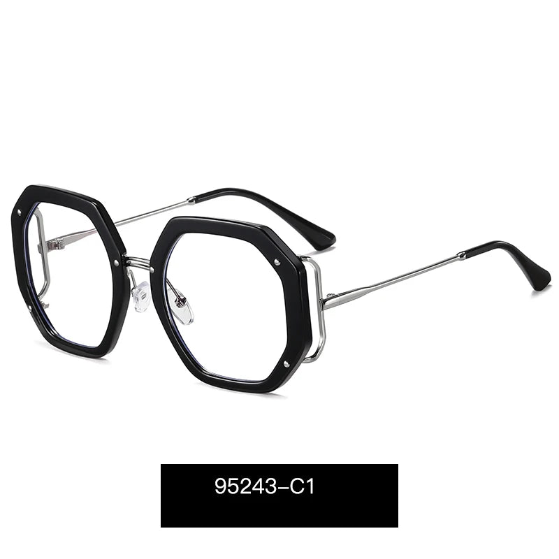 Handoer Women's Full Rim Polygon Oval Tr 90 Alloy Eyeglasses 95243