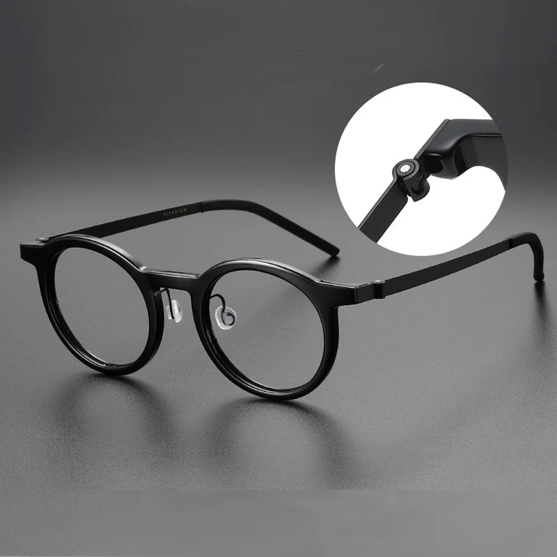 Black Mask Women's Full Rim Round Titanium Acetate Eyeglasses M1846 Full Rim Black Mask   