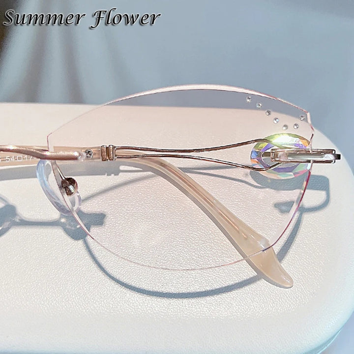 Summer Flower Women's Rimless Butterfly Titanium Eyeglasses 13855