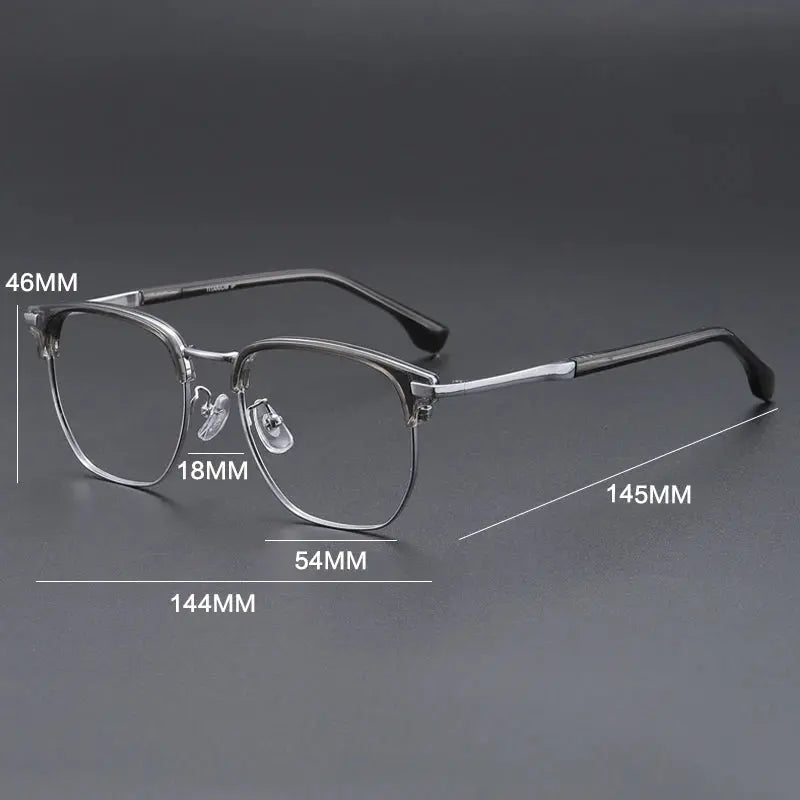 Gatenac Men's Full Rim Oval Square Titanium Acetate Eyeglasses 688052 FuzWeb