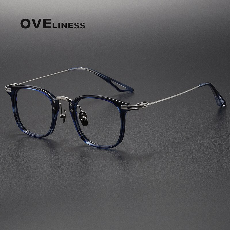 Oveliness Unisex Full Rim Square Acetate Titanium Eyeglasses 80870 Full Rim Oveliness blue  