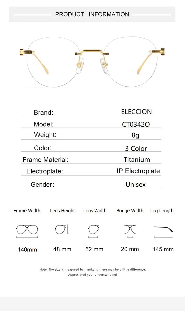 Eleccion Unisex Rimless Round Oval Titanium Eyeglasses 4342O Rimless Eleccion