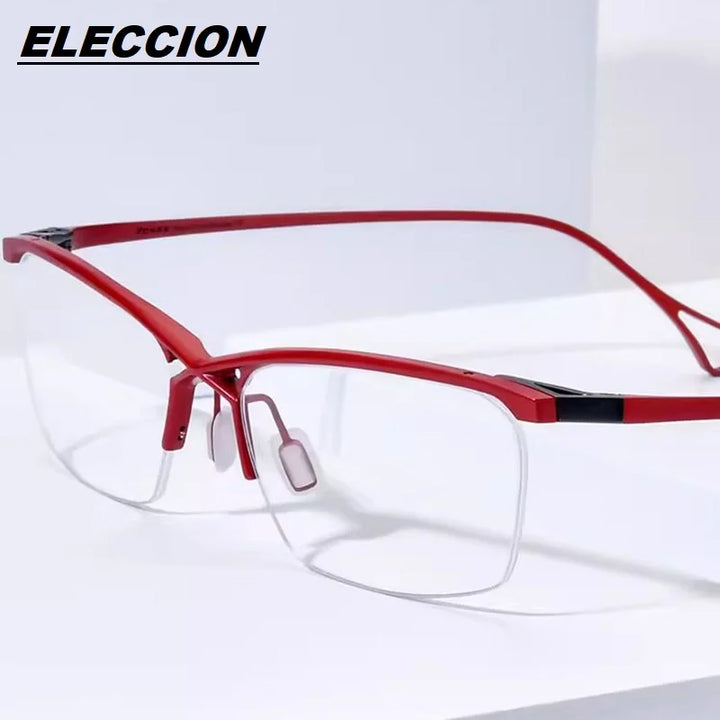 Eleccion Unisex Semi Rim Brow Line Square Titanium Eyeglasses 19062