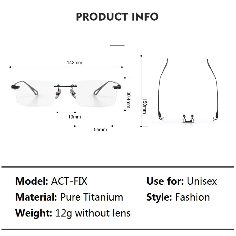 Aimee Unisex Rimless Big Square Titanium Eyeglasses 30419 Rimless Aimee   