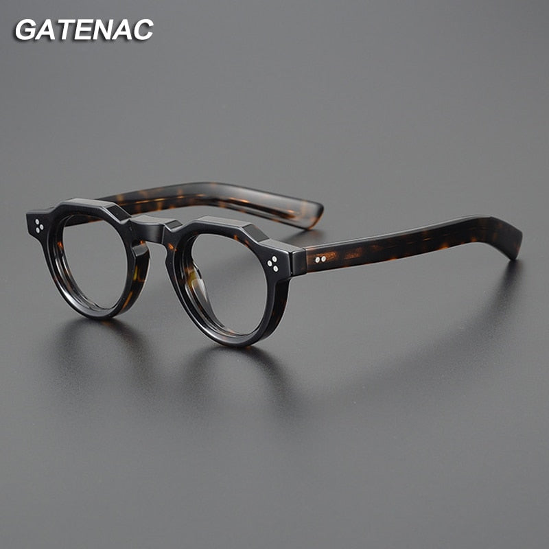 Gatenac Unisex Full Rim Flat Top Round Acetate Eyeglasses Gxyj1054 Full Rim Gatenac   