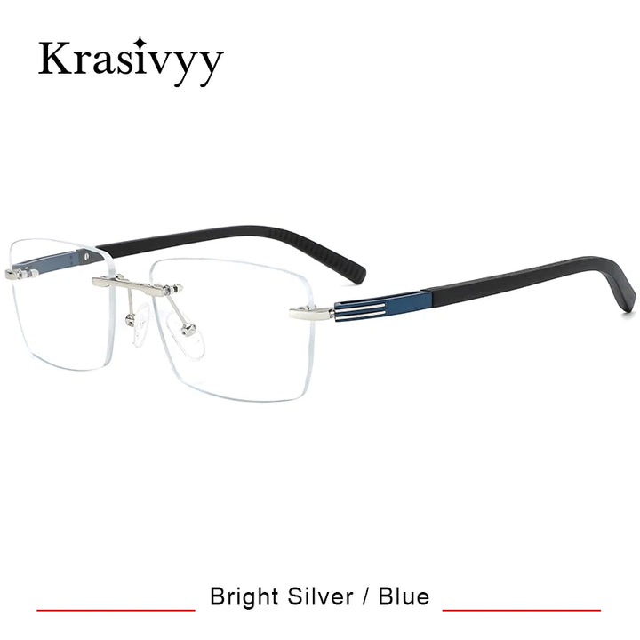 Krasivyy Men's Big Rimless Square Screwless Titanium Eyeglasses 25020 Rimless Krasivyy Bright Silver Blue