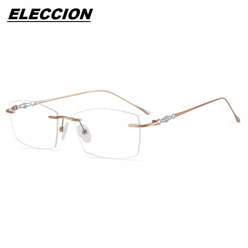 Eleccion Unisex Rimless Square Titanium Eyeglasses 71305 Rimless Eleccion Rose Gold CHINA