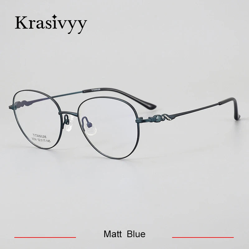 Krasivyy Women's Full Rim Oval Round Titanium Eyeglasses 443004 Full Rim Krasivyy Matt Blue  