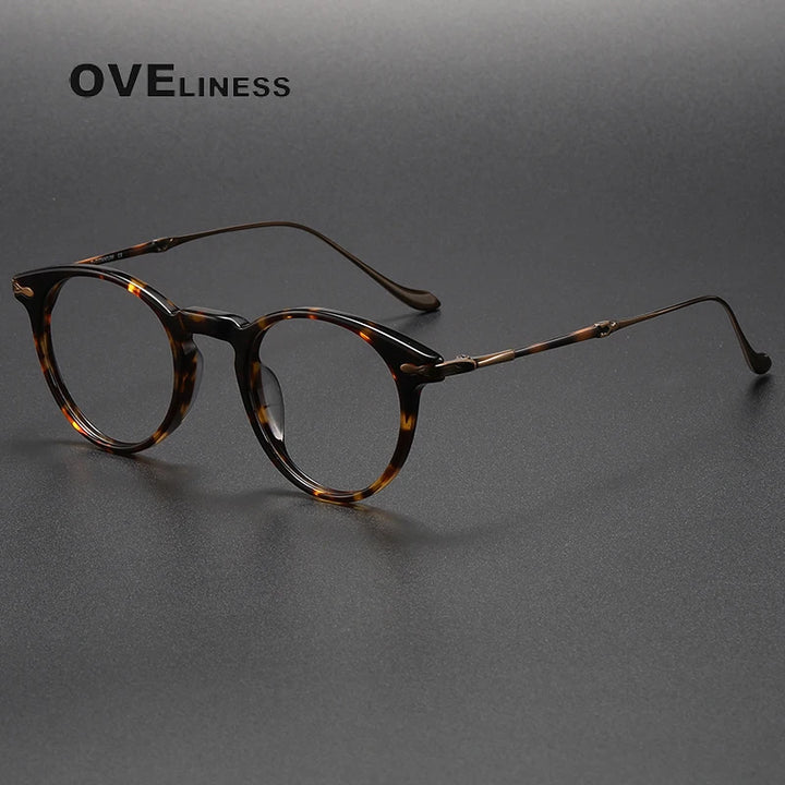 Oveliness Unisex Full Rim Round Acetate Titanium Eyeglasses 2056 Full Rim Oveliness tortoise  
