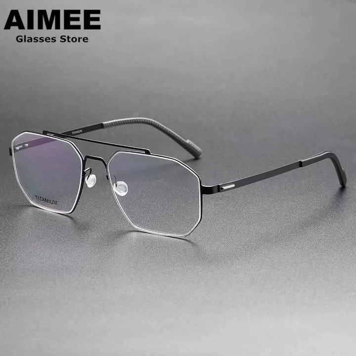 Aimee Unisex Full Rim Square Double Bridge Screwless Titanium Eyeglasses 8003 Full Rim Aimee Black  