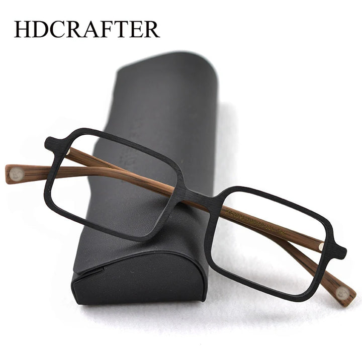 Hdcrafter Men's Full Rim Square Acetate Wood Eyeglasses 2095 Full Rim Hdcrafter Eyeglasses   