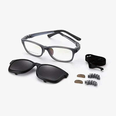 Ralferty Unisex Youth's Full Rim Square Acetate Eyeglasses Clip On Polarized Sunglasses R181 With Clip Ons Ralferty Clear Gray CHINA 