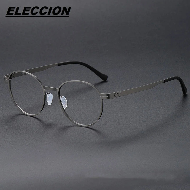 Eleccion Unisex Full Rim Round Screwless Titanium Eyeglasses 80994 Full Rim Eleccion Gray CHINA