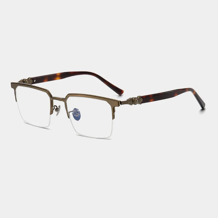 Black Mask Unisex Semi Rim Square Titanium Eyeglasses 46860 Semi Rim Black Mask Bronze