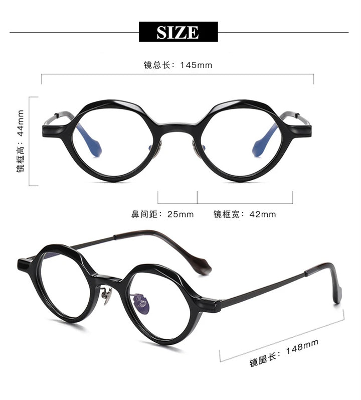 Black Mask Unisex Full Rim Irregular Round Acetate Titanium Eyeglasses 6071 Full Rim Black Mask   