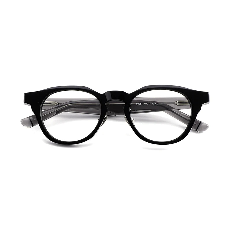Black Mask Unisex Full Rim Round Acetate Titanium Eyeglasses 635005