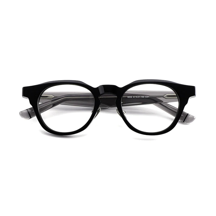 Black Mask Unisex Full Rim Round Acetate Titanium Eyeglasses 635005