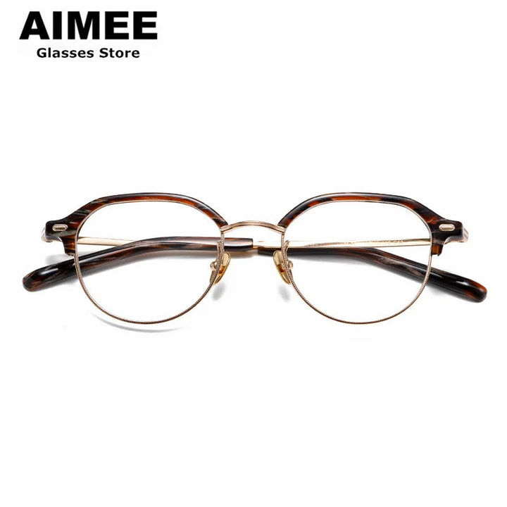 Aimee Unisex Full Rim Flat Top Round Titanium Acetate Eyeglasses 13121 Full Rim Aimee   