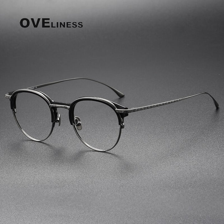 Oveliness Unisex Full Rim Round Acetate Titanium Eyeglasses Lepus Full Rim Oveliness black gun  