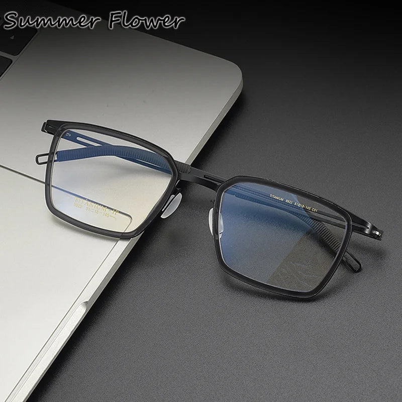 Summer Flower Women's Full Rim Square Acetate Titanium Eyeglasses 89922 Full Rim Summer Flower