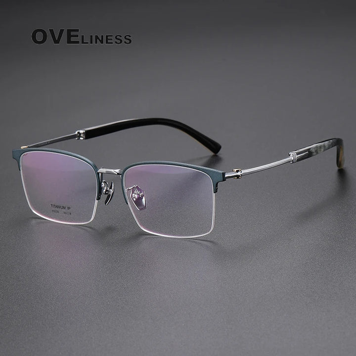 Oveliness Men's Semi Rim Square Titanium Eyeglasses O2335 Semi Rim Oveliness blue silver  