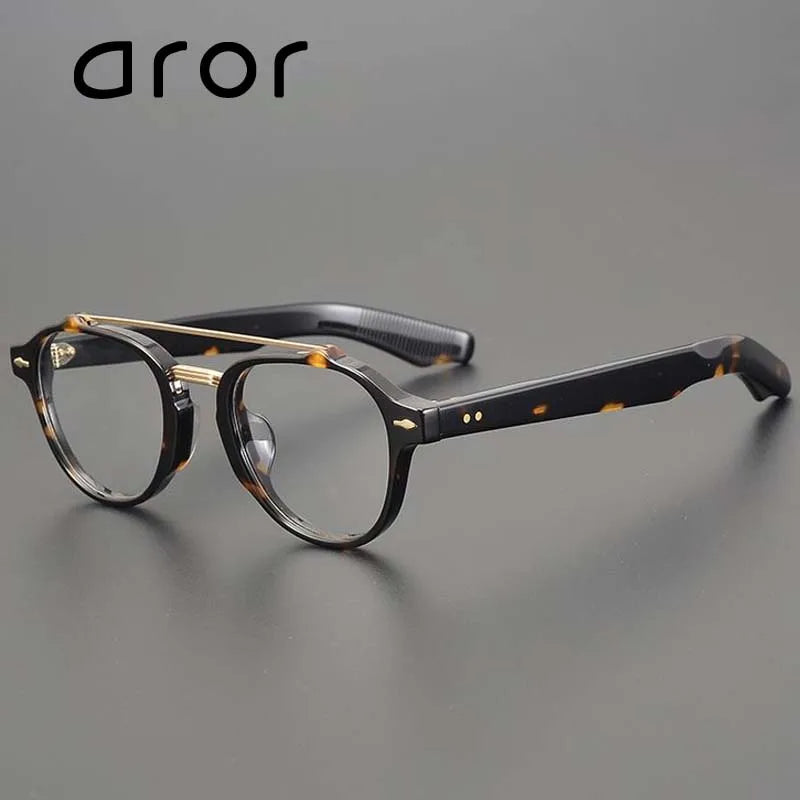 Aror Unisex Full Rim Round Double Bridge Acetate Titanium Eyeglasses 49968 Full Rim Aror