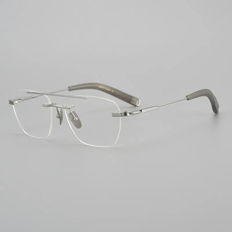 Hdcrafter Unisex Rimless Square Double Bridge Titanium Eyeglasses Dtx419 Rimless Hdcrafter Eyeglasses Silver  