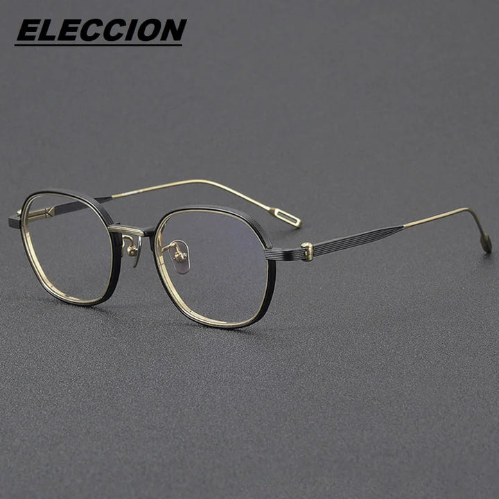 Eleccion Unisex Full Rim Oval Square Titanium Eyeglasses 39140 Full Rim Eleccion Black - Gold CHINA