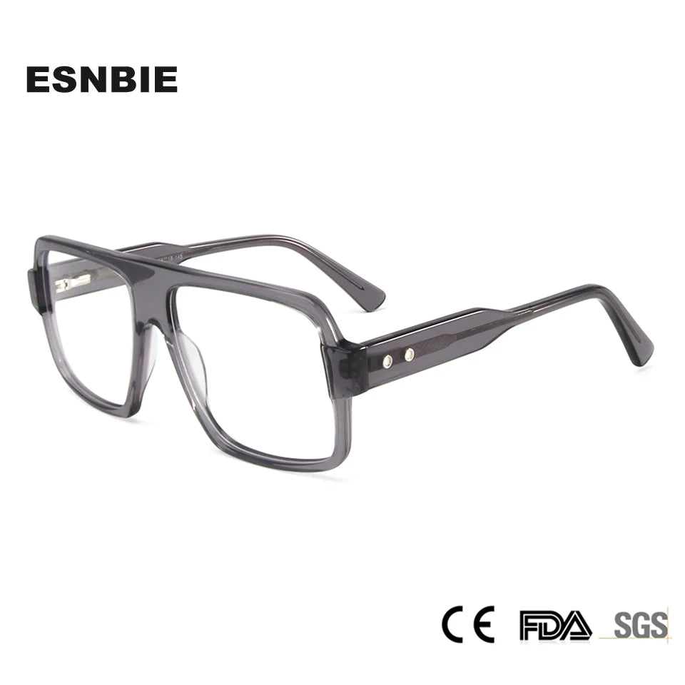 Esnbie Unisex Full Rim Big Square Brow Line Acetate Eyeglasses 30623 Full Rim Esnbie   