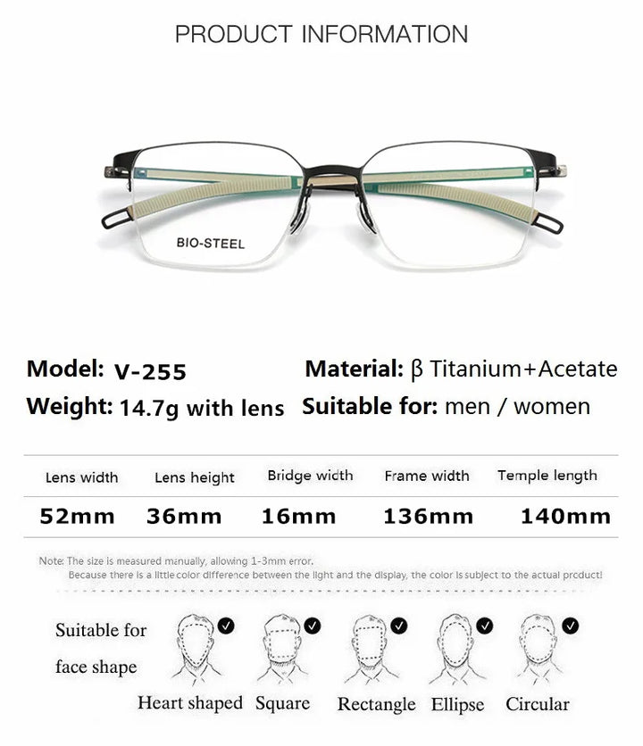 Aimee Unisex Semi Rim Square Screwless Titanium Eyeglasses 25519 Semi Rim Aimee   