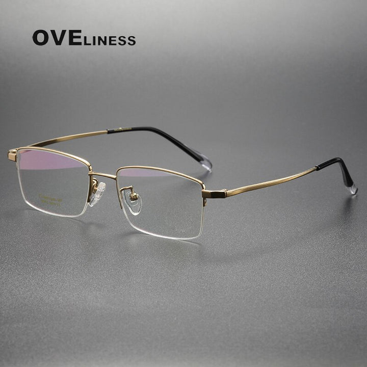 Oveliness Unisex Semi Rim Rectangle Titanium Eyeglasses 6813 Full Rim Oveliness gold  