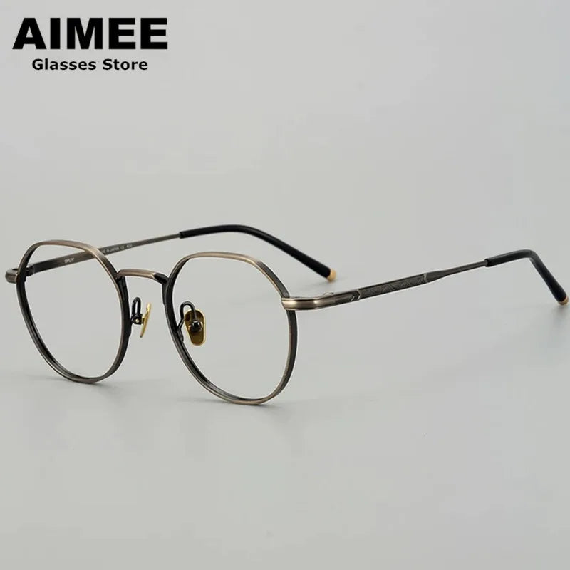 Aimee Unisex Full Rim Flat Top Round Titanium Eyeglasses 50140
