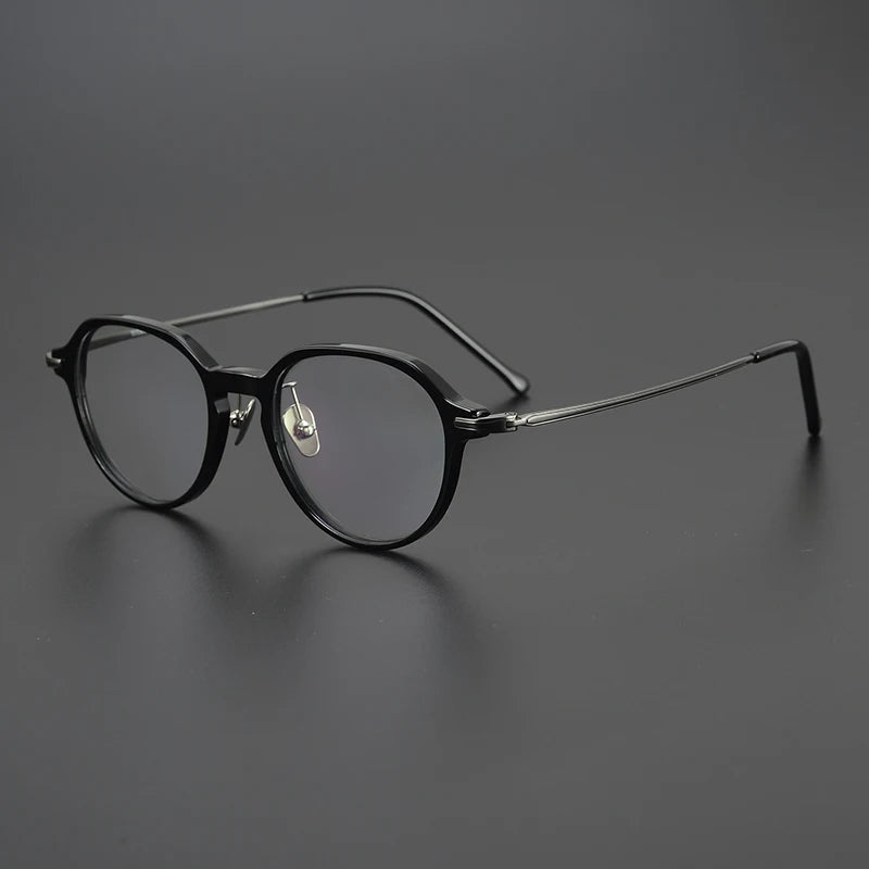 Black Mask Unisex Full Rim Flat Top Oval Titanium Acetate Eyeglasses 19834