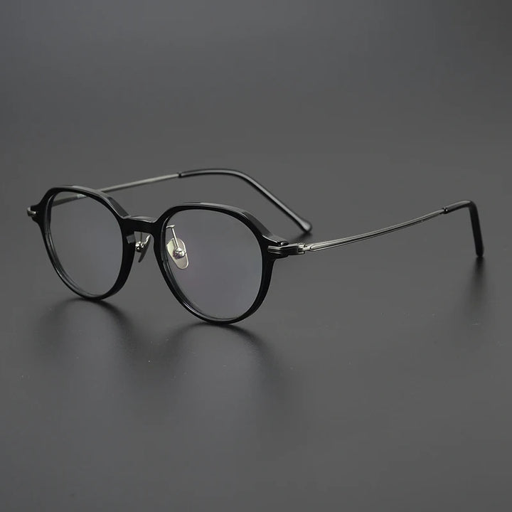 Black Mask Unisex Full Rim Flat Top Oval Titanium Acetate Eyeglasses 19834