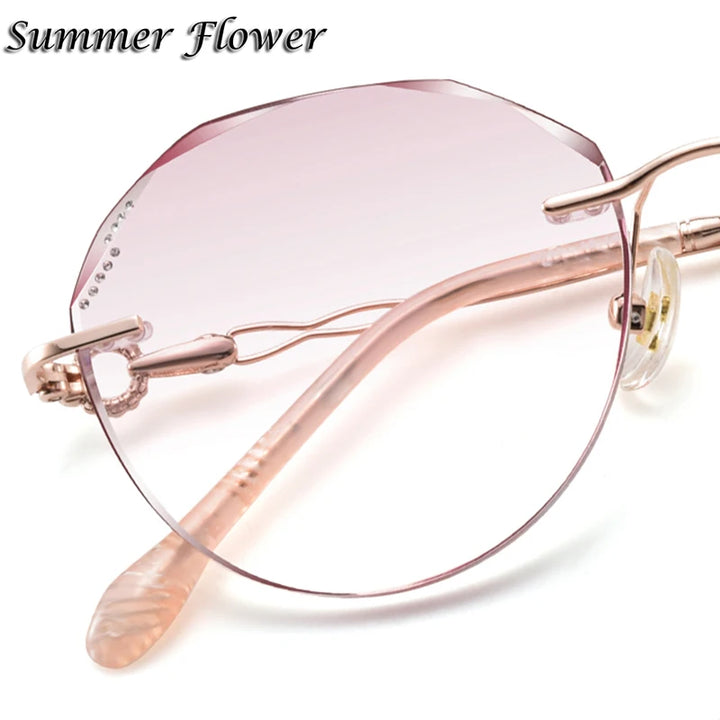 Summer Flower Women's Rimless Flat Top Oval Titanium Eyeglasses 80114