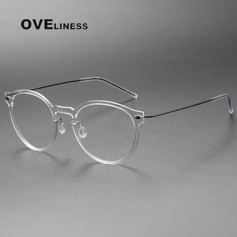 Oveliness Women's Full Rim Round Titanium Acetate Eyeglasses 6603 Full Rim Oveliness transparent black