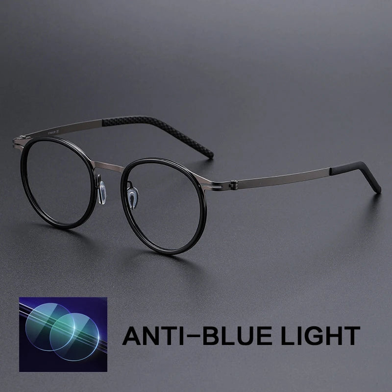 Gatenac Unisex Full Rim Round Titanium Acetate Reading Glasses G698010