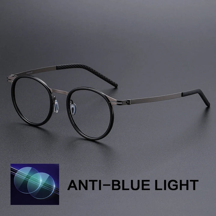 Gatenac Unisex Full Rim Round Titanium Acetate Reading Glasses G698010