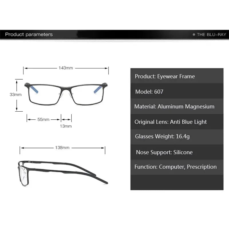 Hdcrafter Men's Full Rim Rectangular Aluminium Magnesium Frames 607000 FuzWeb