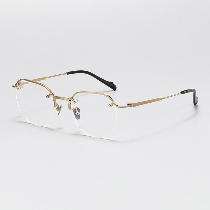 Gatenac Men's Full Rim Flat Top Round Titanium Eyeglasses Gxyj1071 Full Rim Gatenac Gold  